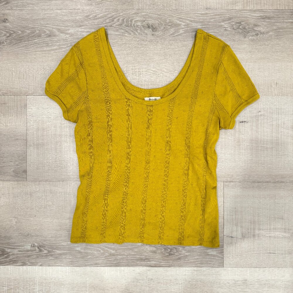 Mustard Crew Neck Eyelet Top
